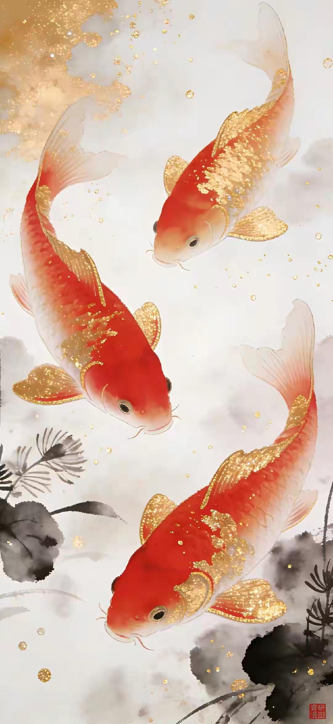 手机壁纸～水墨与金箔交织，把中式浪漫与吉祥期许，都藏进这一方方诗意里