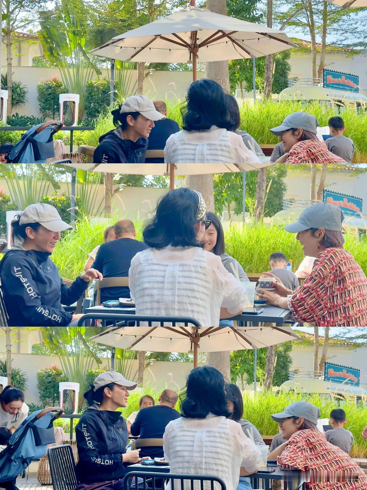 黄奕、马伊琍及马伊琍大女儿一起喝下午茶～最开始只有文爱马一个人在吃东西，后来黄奕
