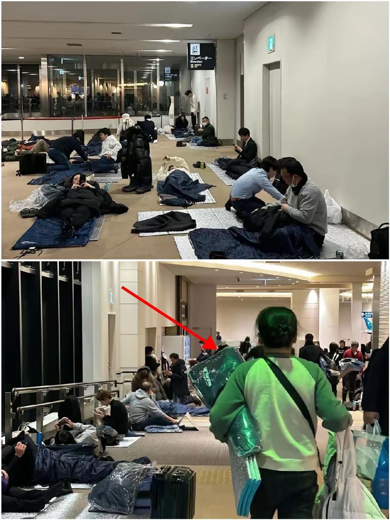 日本机场打地铺的国人，

上周还嘲笑别人是杞人忧天，

这周就蹲在机场啃咸菜，吃