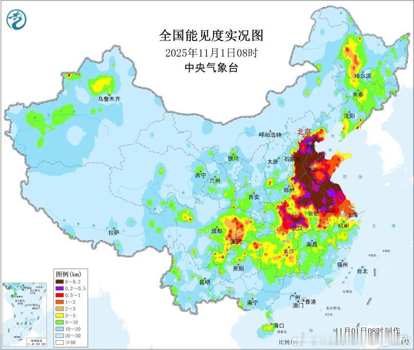 【雾和霾】今晨北京天津河北河南山东江苏安徽湖北多地出现大雾。北京通州、山东德州、