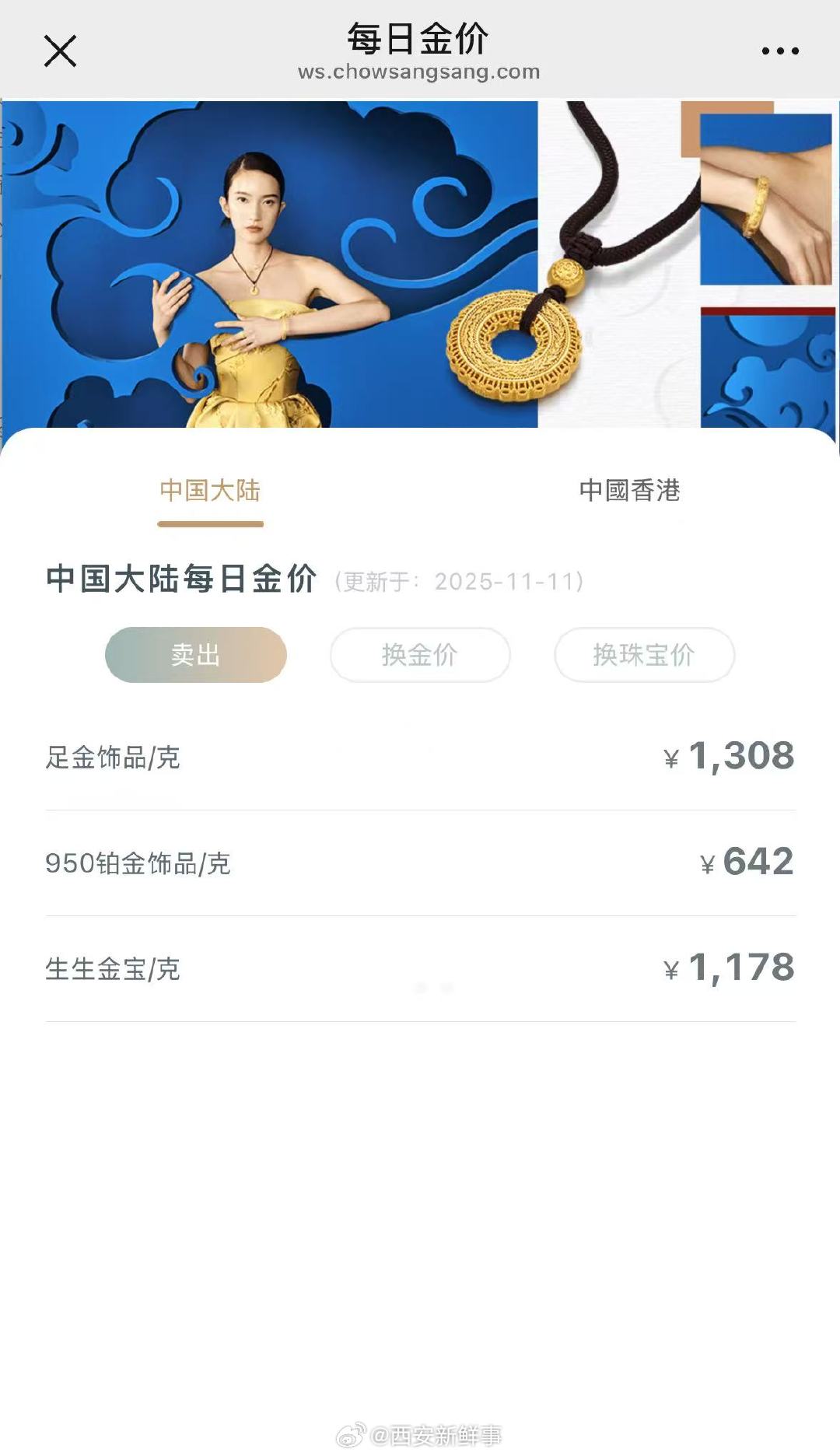 【金饰价格涨至1308元】金饰克价再创新高美东时间11月10日，贵金属飙升，现货