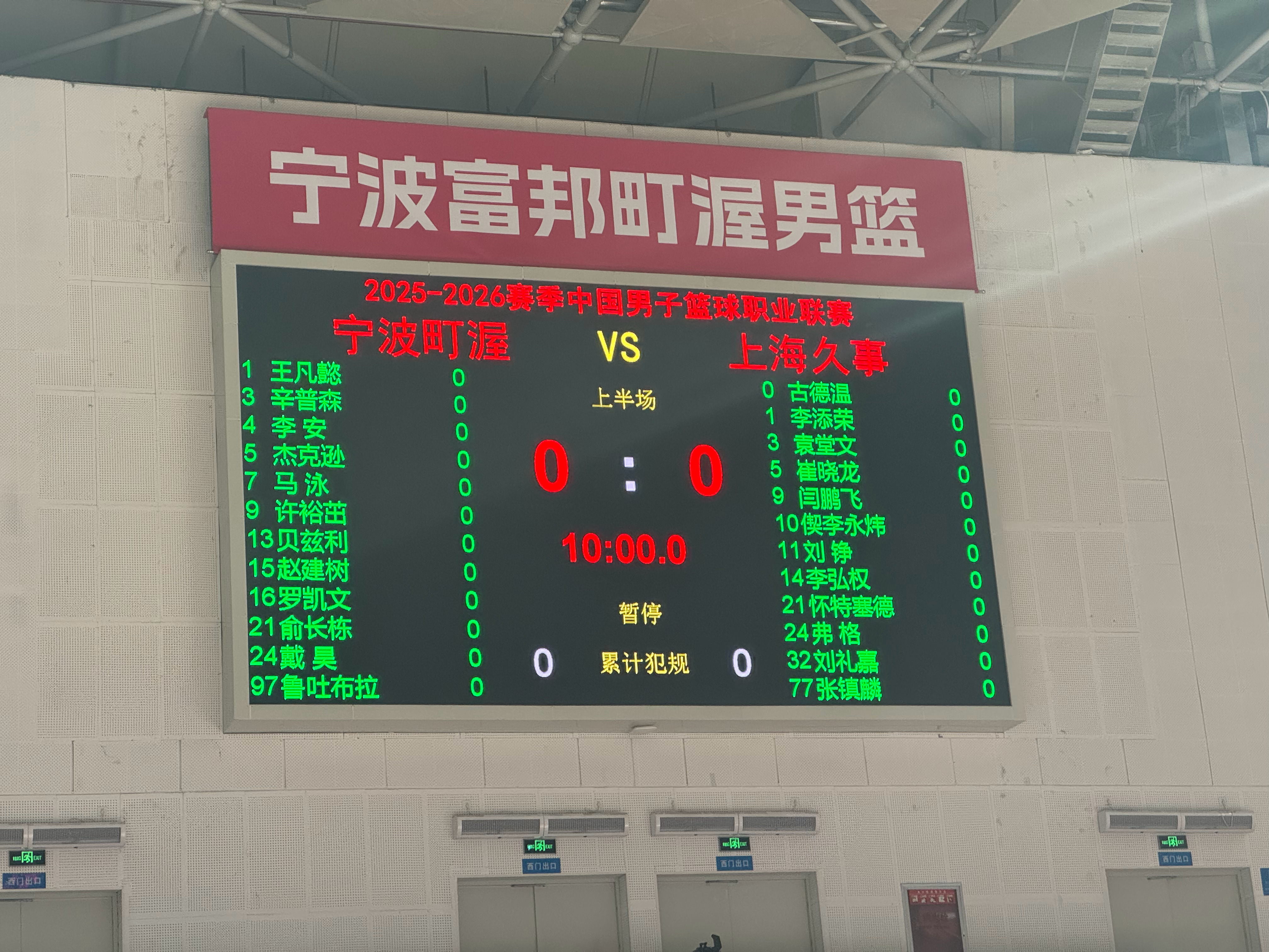 刘铮、偰李永炜顶替洛夫顿、董灏进入12人名单，宁波队同样三外援出战，法尔缺阵。上