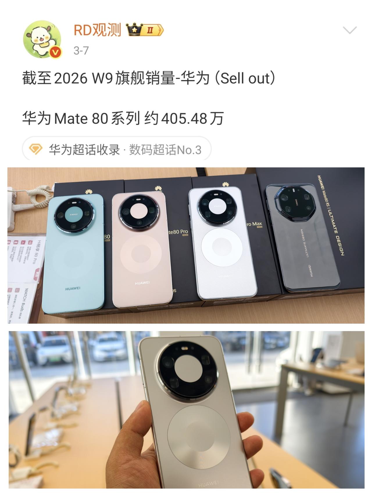 根据第三方数据，华为Mate80系列累计销量已经突破405万，至此，它也成为目前