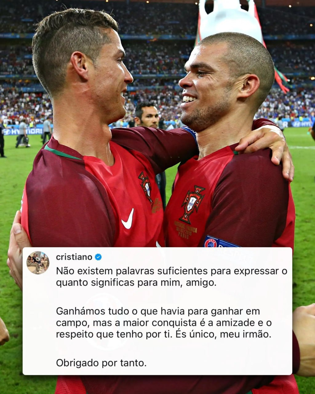 【C罗致敬佩佩：最大的成就是友谊和尊重，你是独一无二的】        佩佩宣布