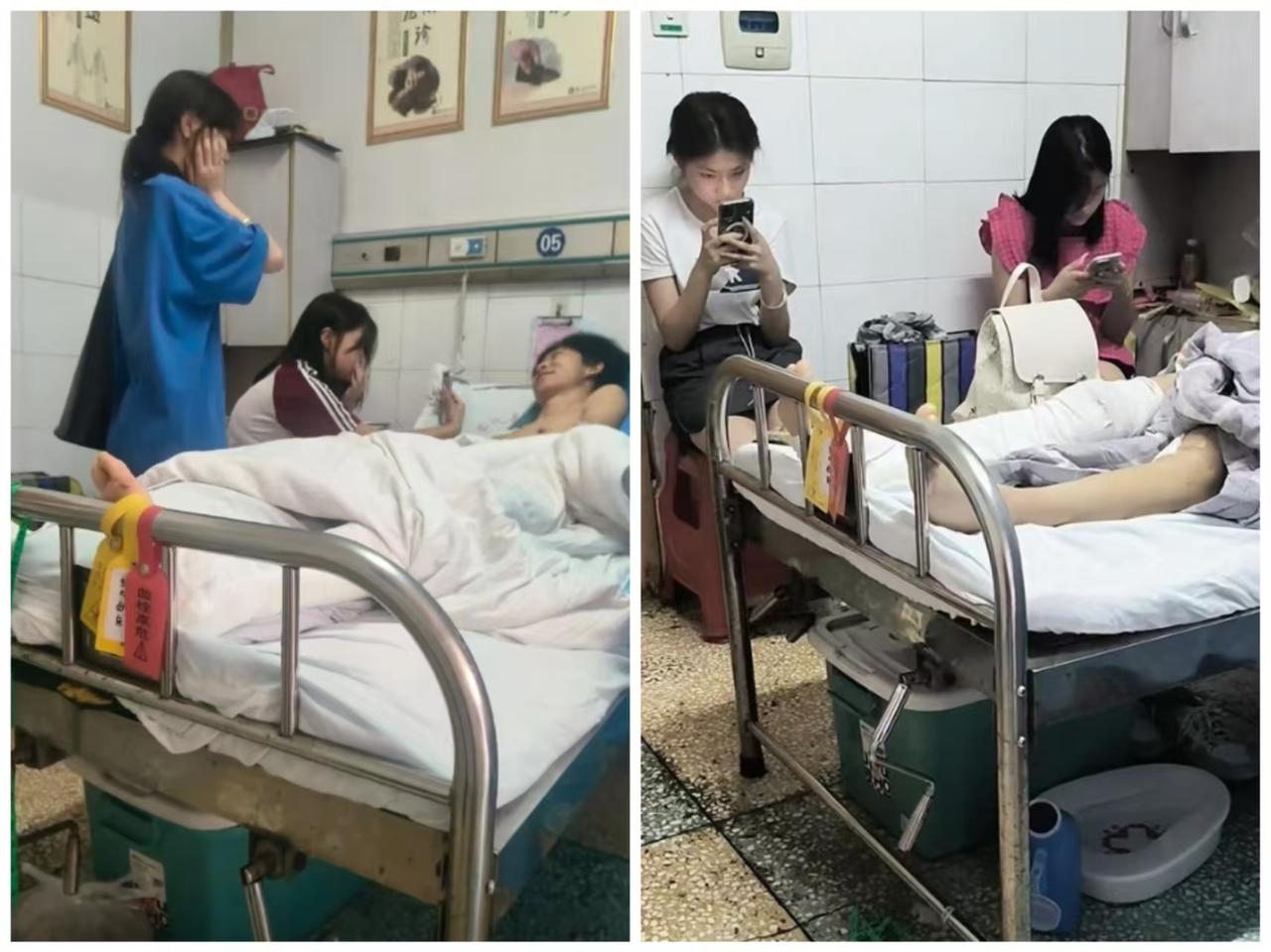 小伙受伤住院，同时来了四个女孩陪护，真是羡煞旁人。网友：没想到黄毛魅力这么大！