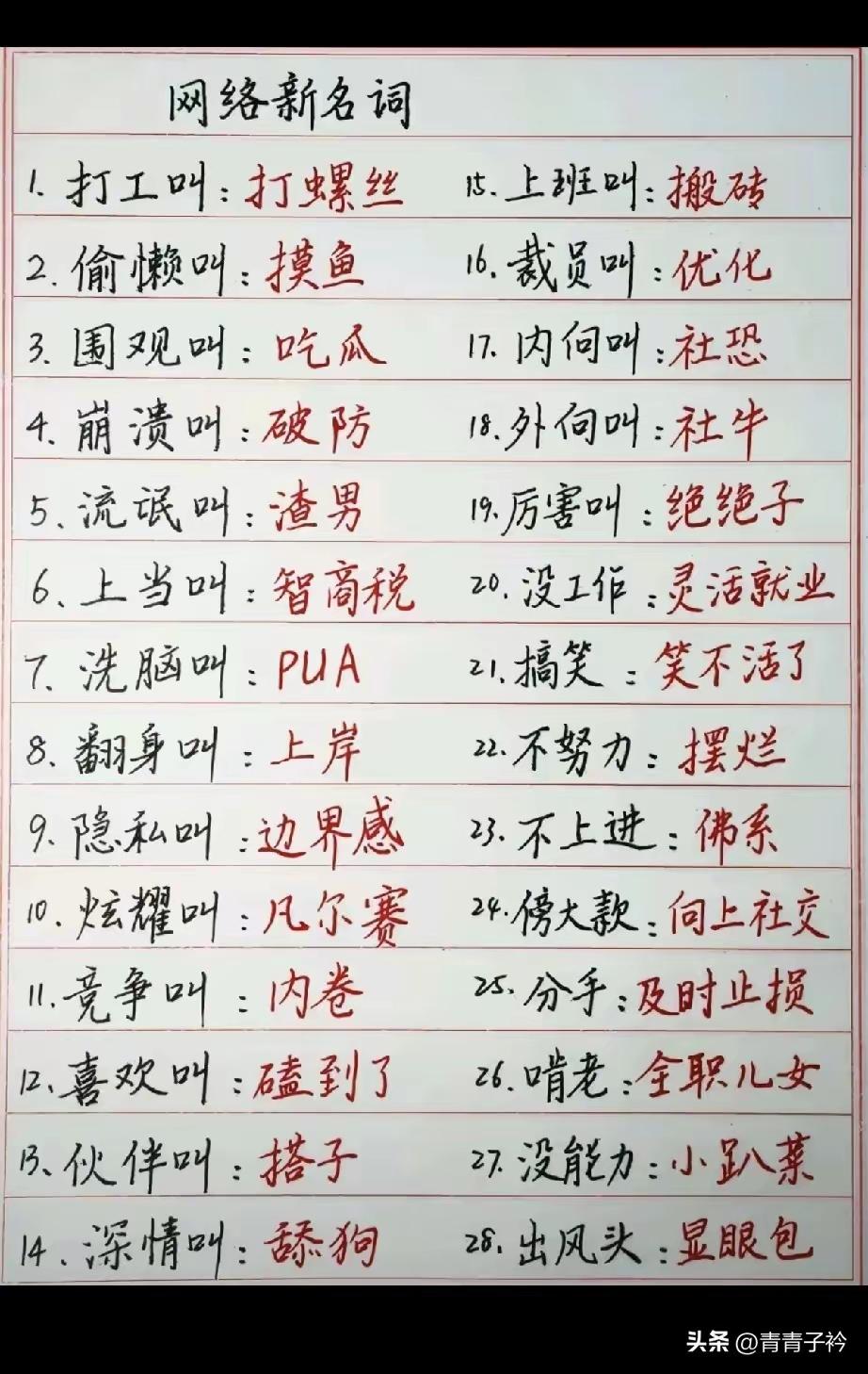 都知道这些网络用语吗？网友评论：
抖音上经常遇到的
警察：帽子叔叔
挣钱：赚米
