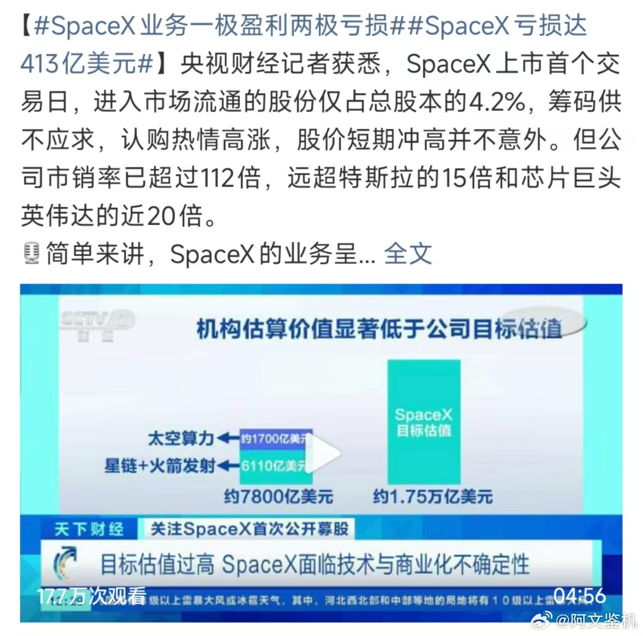 SpaceX亏损达413亿美元，虽然说马圣开源不一定有东西，但是马圣在炒股和赚钱
