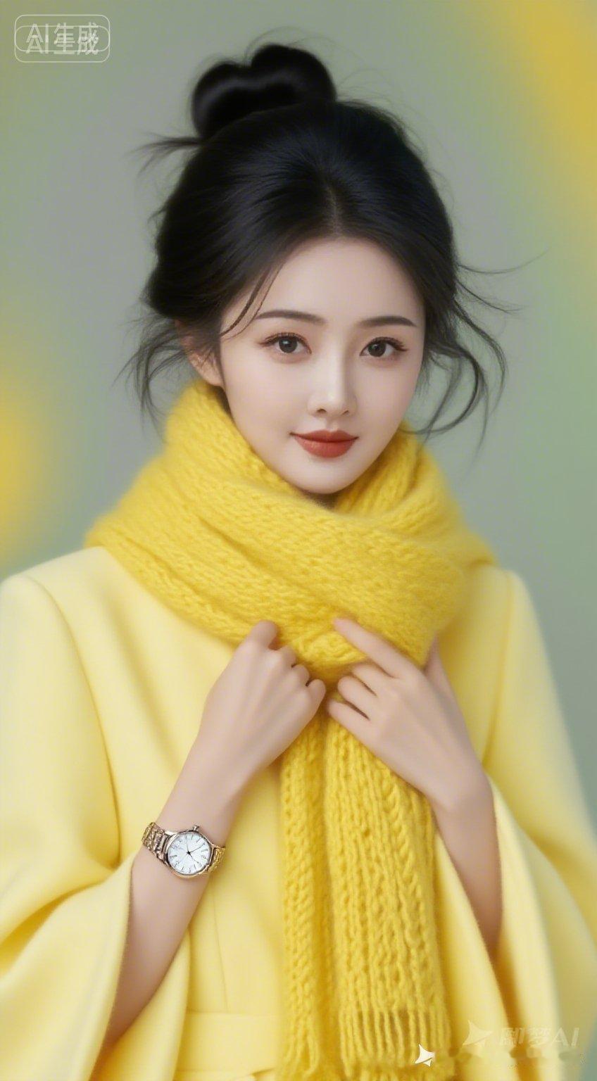 阳光下，黄色围巾的温柔，我在这风景里等你。