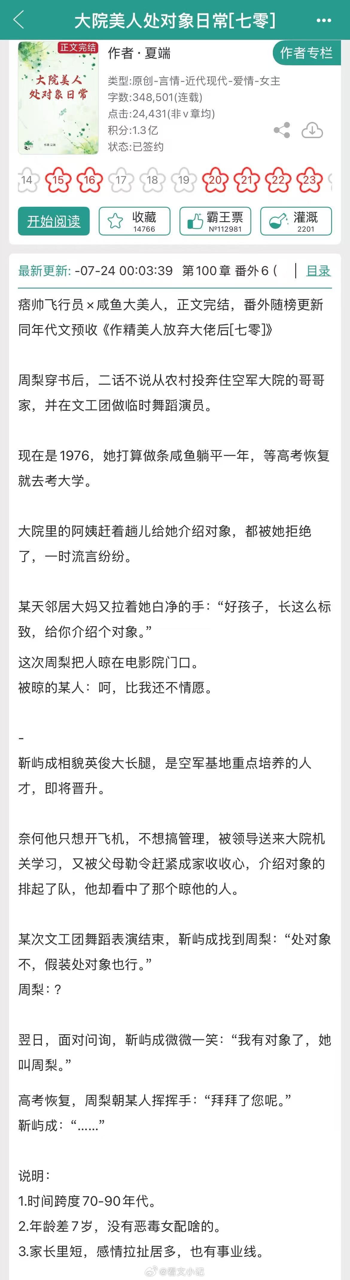 让我熬夜看完的宝藏小说我的书适圈《大院美人处对象日常[七零]》【作者】夏端【类型