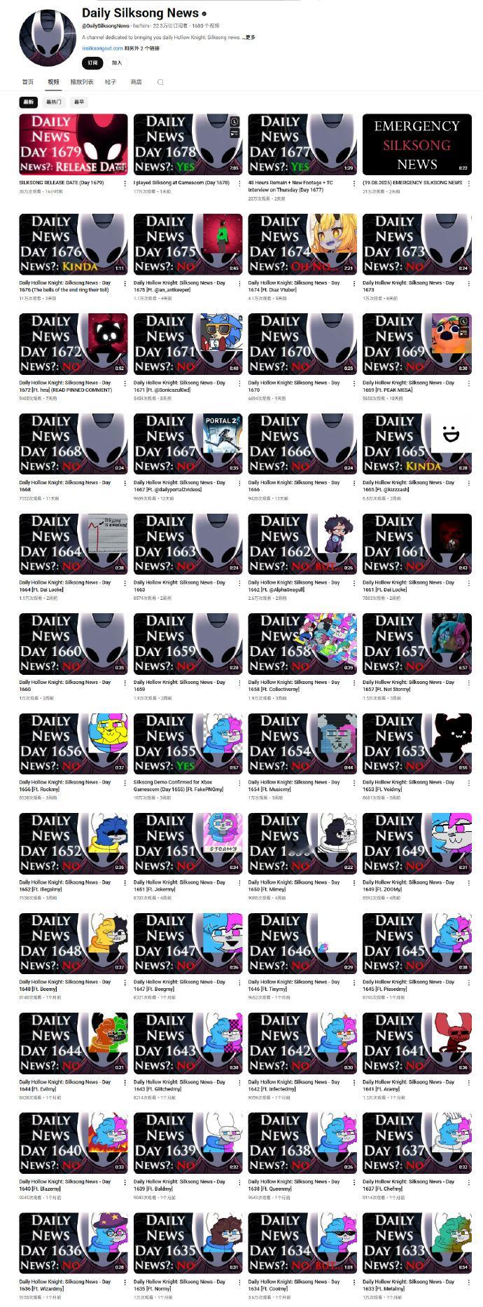 【玩家连更1679天等待《丝之歌》】YouTube频道“Daily Silkso