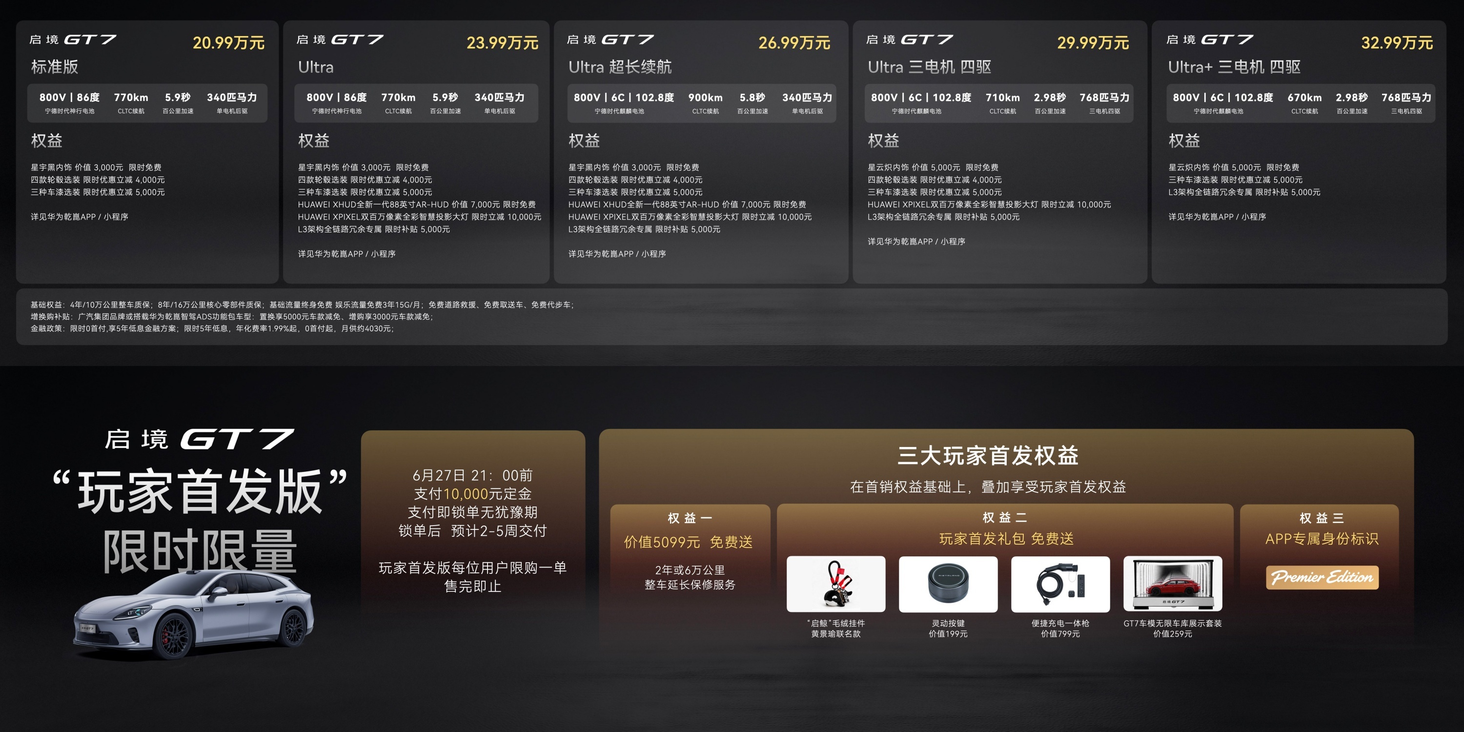 启境GT7正式上市，推出标准版、Ultra版、Ultra超长续航版、Ultra三