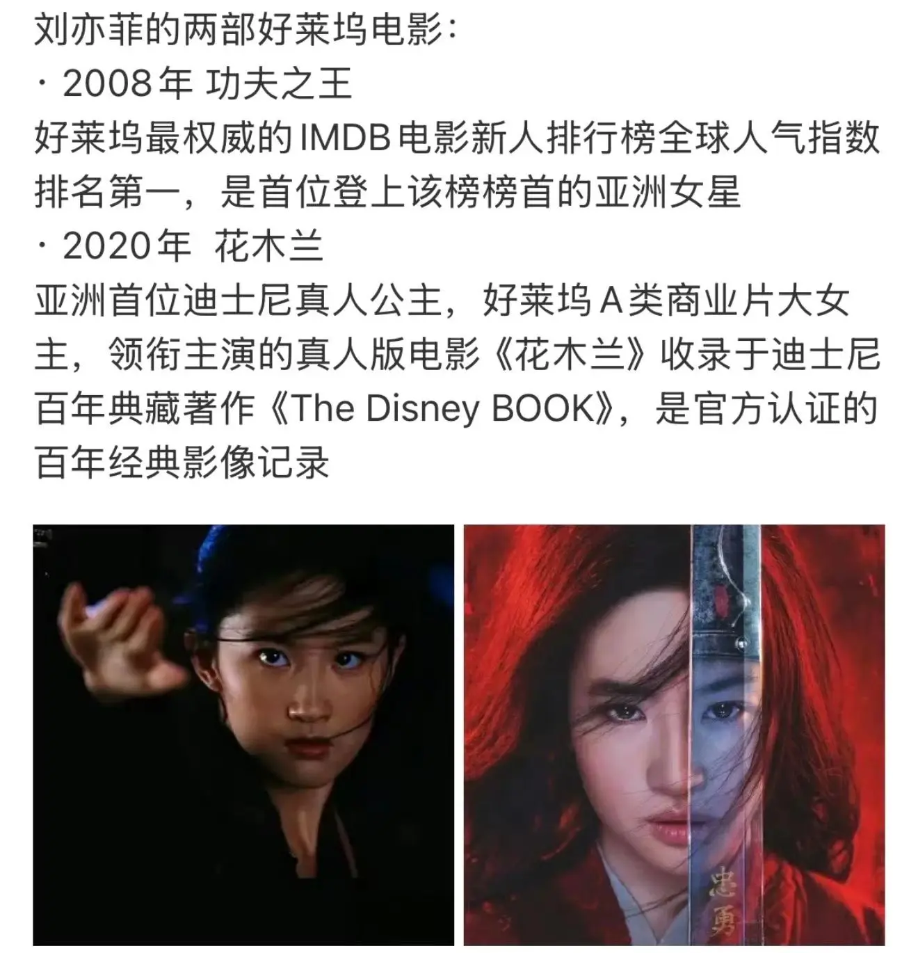 都说好莱坞电影很难 刘亦菲却独占两部女主。