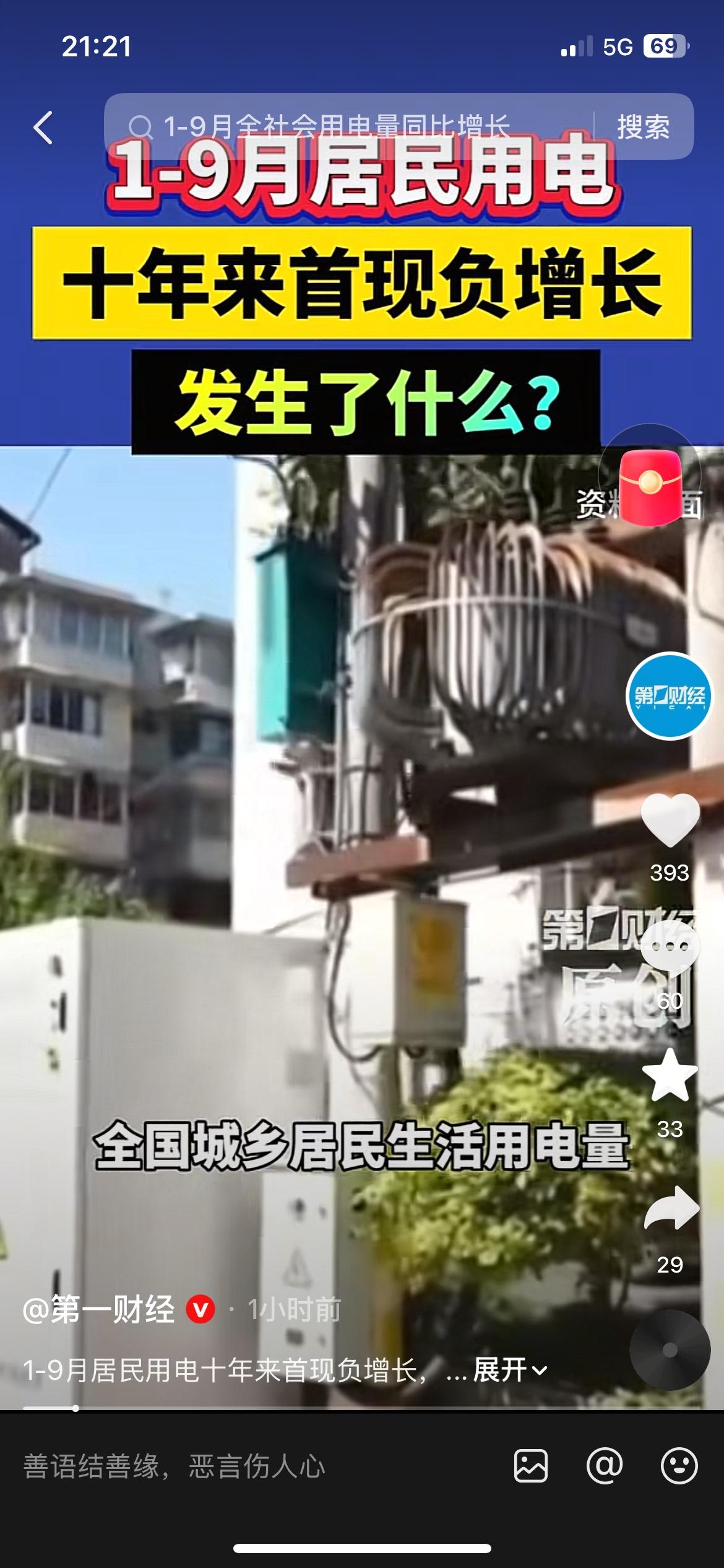 1-9月居民用电十年首次负增长，到底是什么原因？
正文：1-9月居民生活用电量，