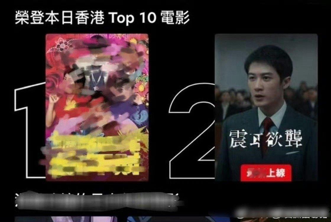 檀健次《震耳欲聋》网飞，台湾排名：TOP 1（电影类热播榜），香港排名：TOP 