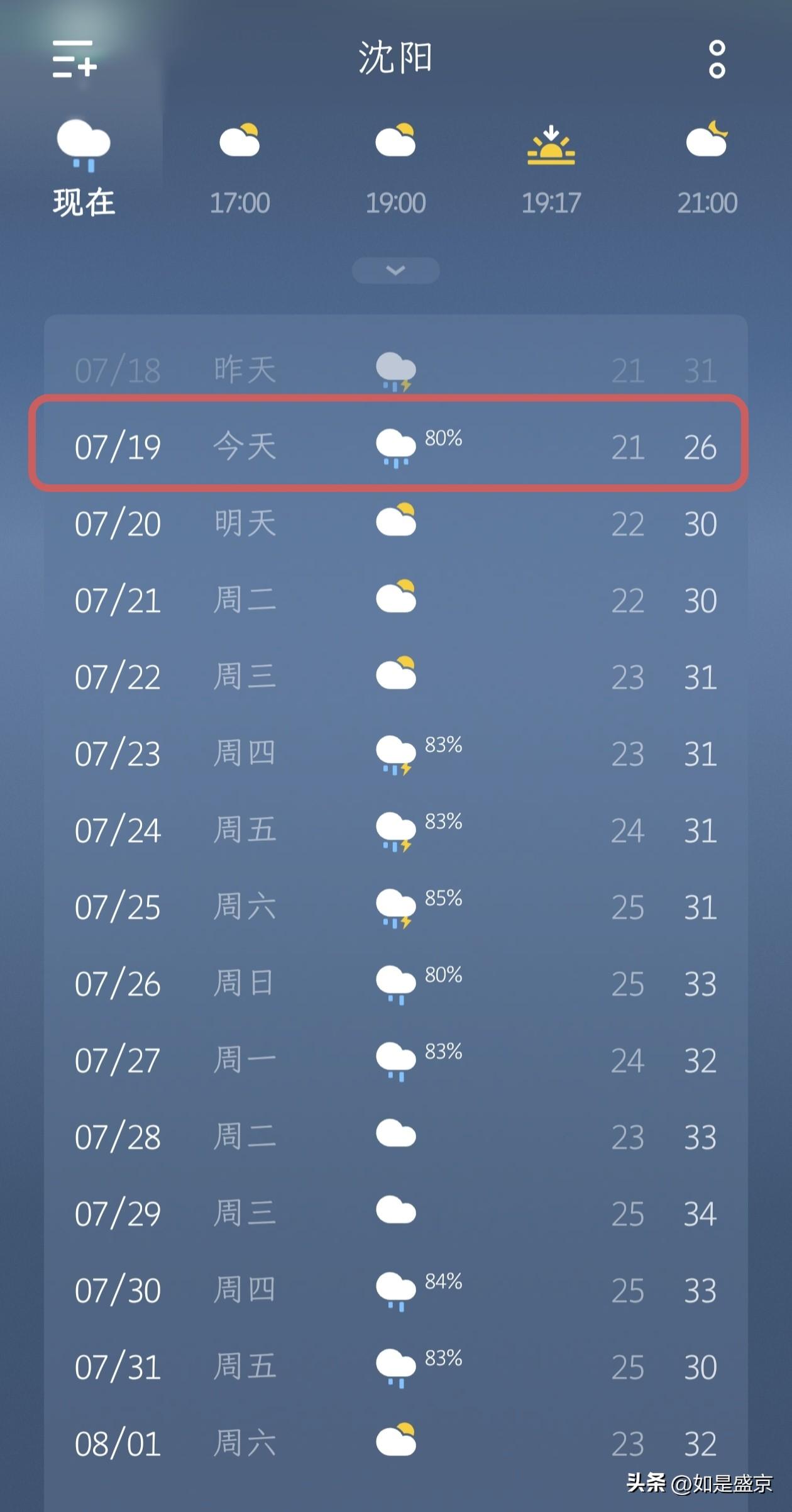 沈阳又下雨了，雨季怎么还没结束呢？

今天是7月19日，星期日，沈阳今天又下起雨