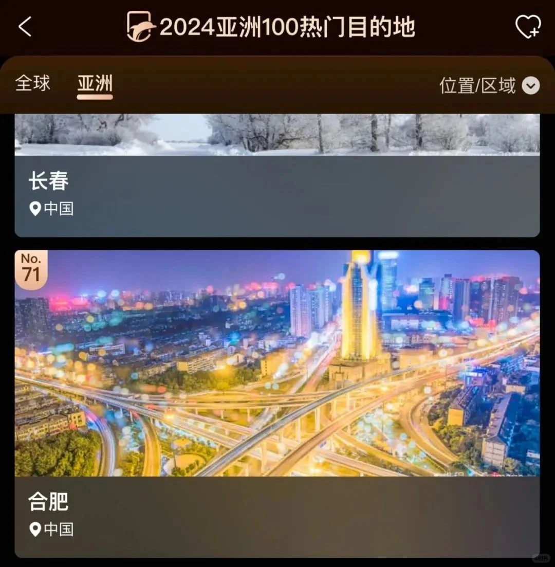 祝贺合肥！亚洲100热门之一👏👏👏