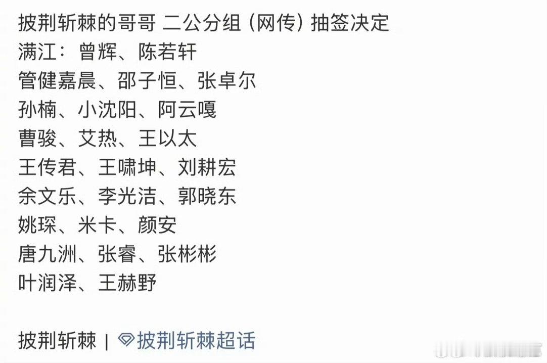 王啸坤二公组队二公分组组队队长：余文乐 米卡艾热王以太队长：王传君 唐九洲邵子恒