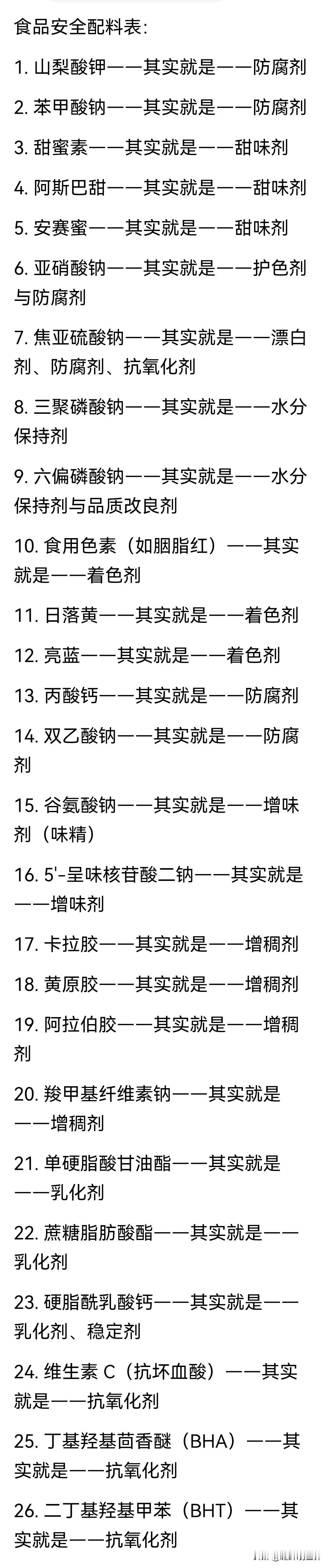 天啦，看了这个食品配料表，头皮都发麻了！我们最常见的山梨酸钾、苯甲酸钠，防腐剂；