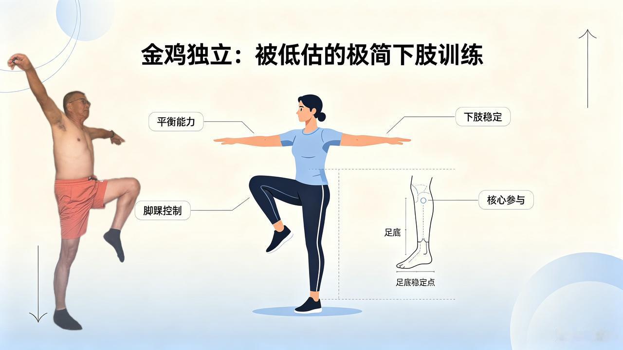 【金鸡独立：被低估的极简下肢训练】很多人觉得金鸡独立只是简单的站立动作，实则是兼