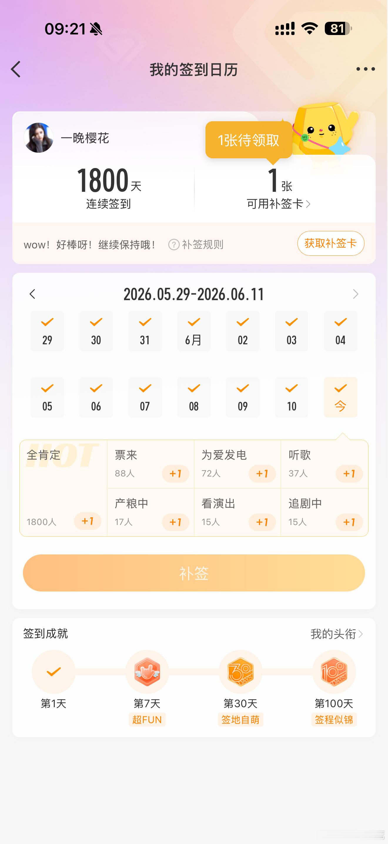居然都1800天了 我天 时间过的太快了！好喜欢你