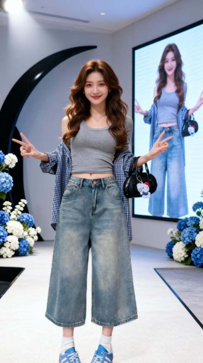 女生不费力的夏季穿搭 穿搭挑战 阔腿牛仔 穿搭灵感制造机 上短下长穿搭技巧