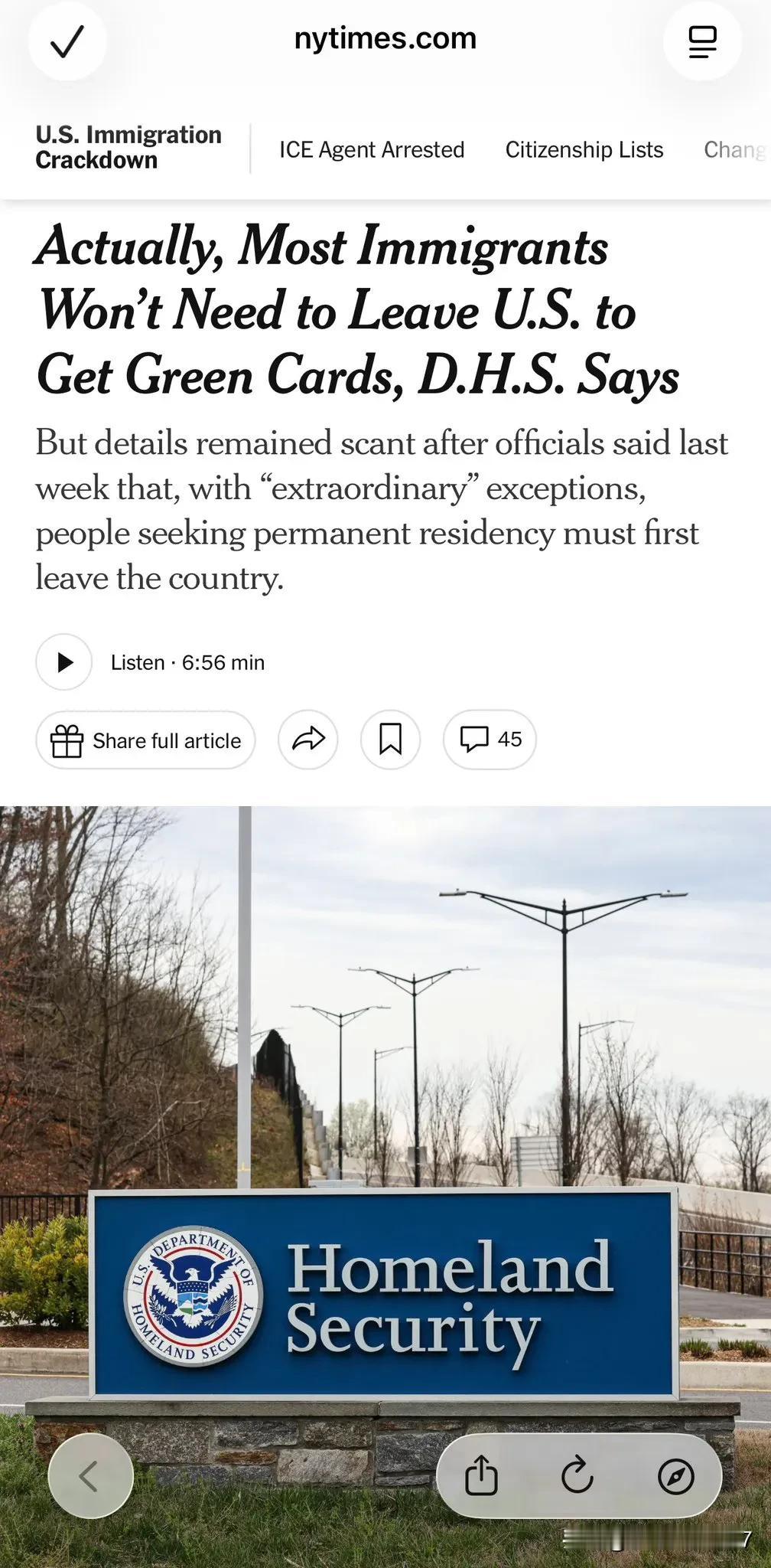 前几天美国国土安全部宣布除了个别例外，申请绿卡都必须离境申请和等待，说那是法律的