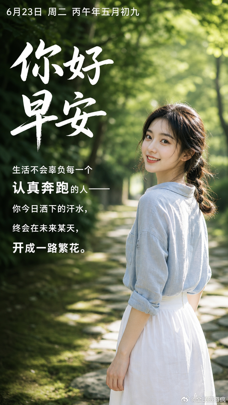 6月23日 周二 丙午年五月初九你好早安生活不会辜负每一个认真奔跑的人——你今日