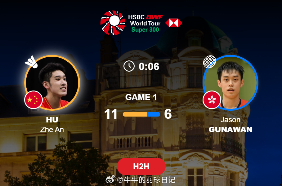 男单 1/16赛 胡哲安 11-6 吴英伦2026年奥尔良羽毛球大师赛