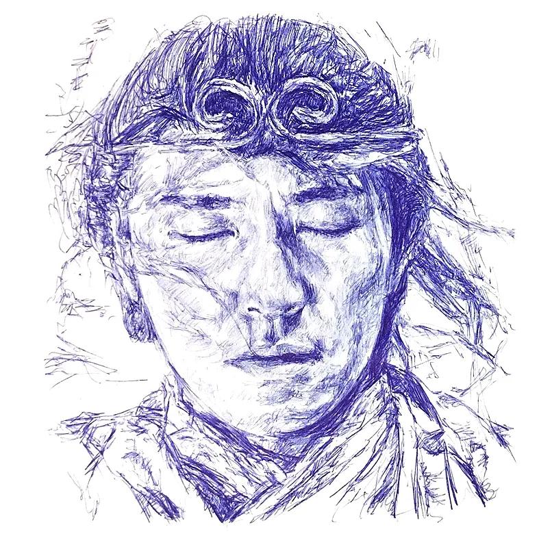 用圆珠笔🖊画的人物，感觉有点面熟，不知道是不是画的一位明星？像不像呢！如果是十