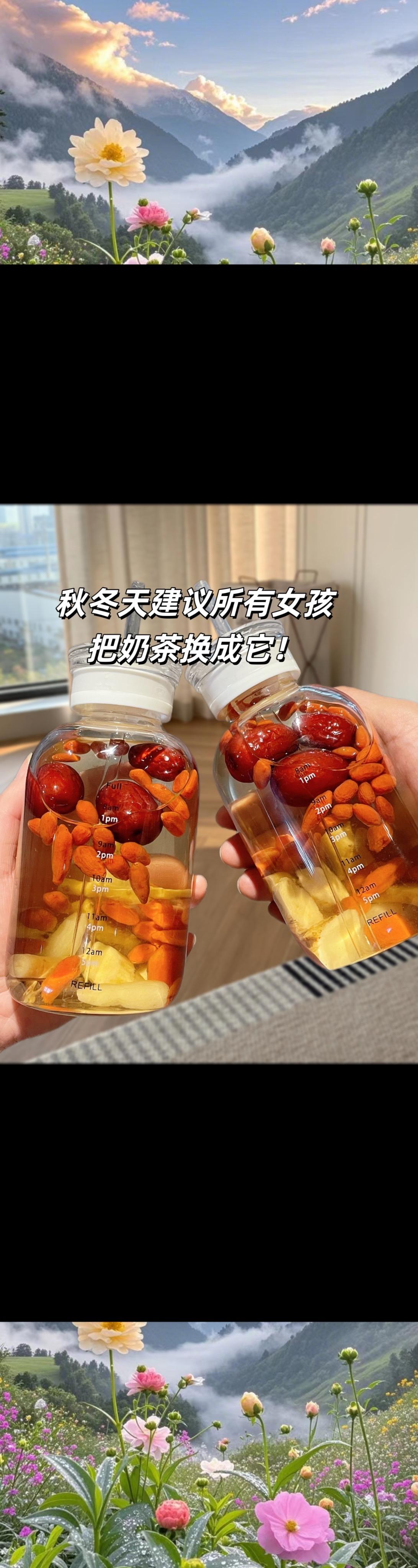 黄芪党参当归枸杞红枣玫瑰茶。早八党熬夜党不爱喝水的姐妹，可以把奶茶换成...