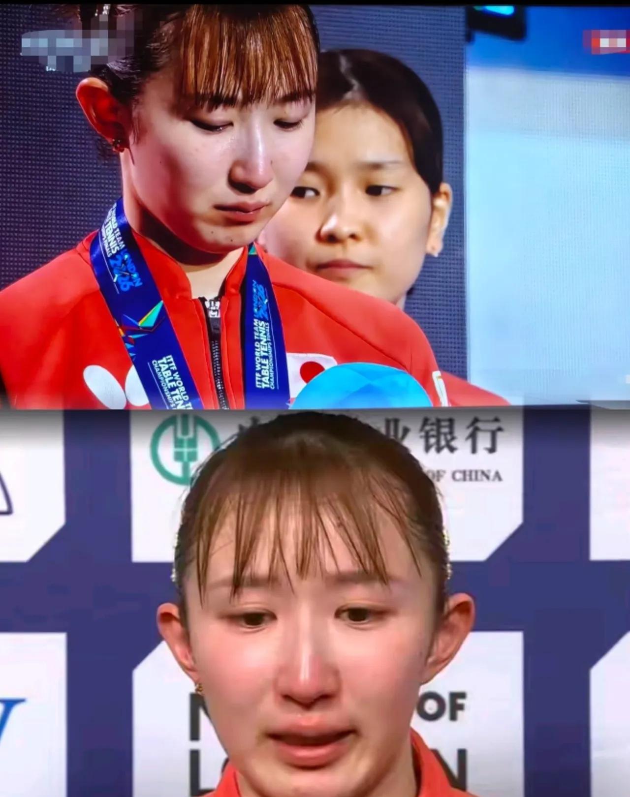 刚刷到早田希娜赛后的采访，直接给我看乐了。

小姑娘两眼通红哭得那叫一个惨，哽咽