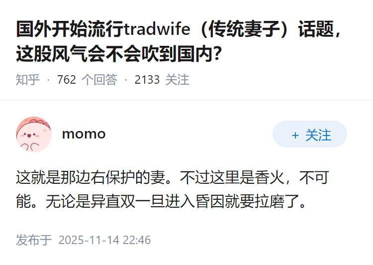 国外开始流行tradwife（传统妻子）话题，这股风气会不会吹到国内？