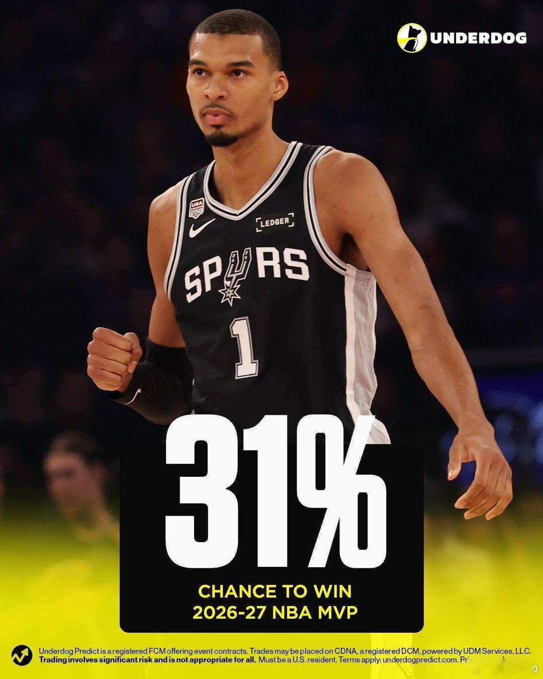 2026‑27赛季MVP获奖概率：文班成为当前最大热门NBA- 文班亚马：31%