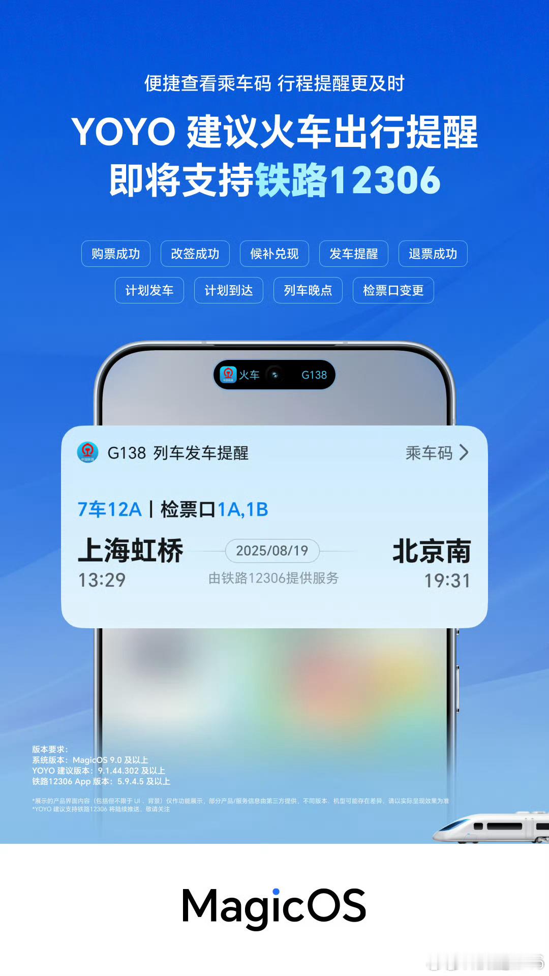荣耀MagicOS也官宣即将接入铁路12306了，好事，对经常坐高铁出差的用户来