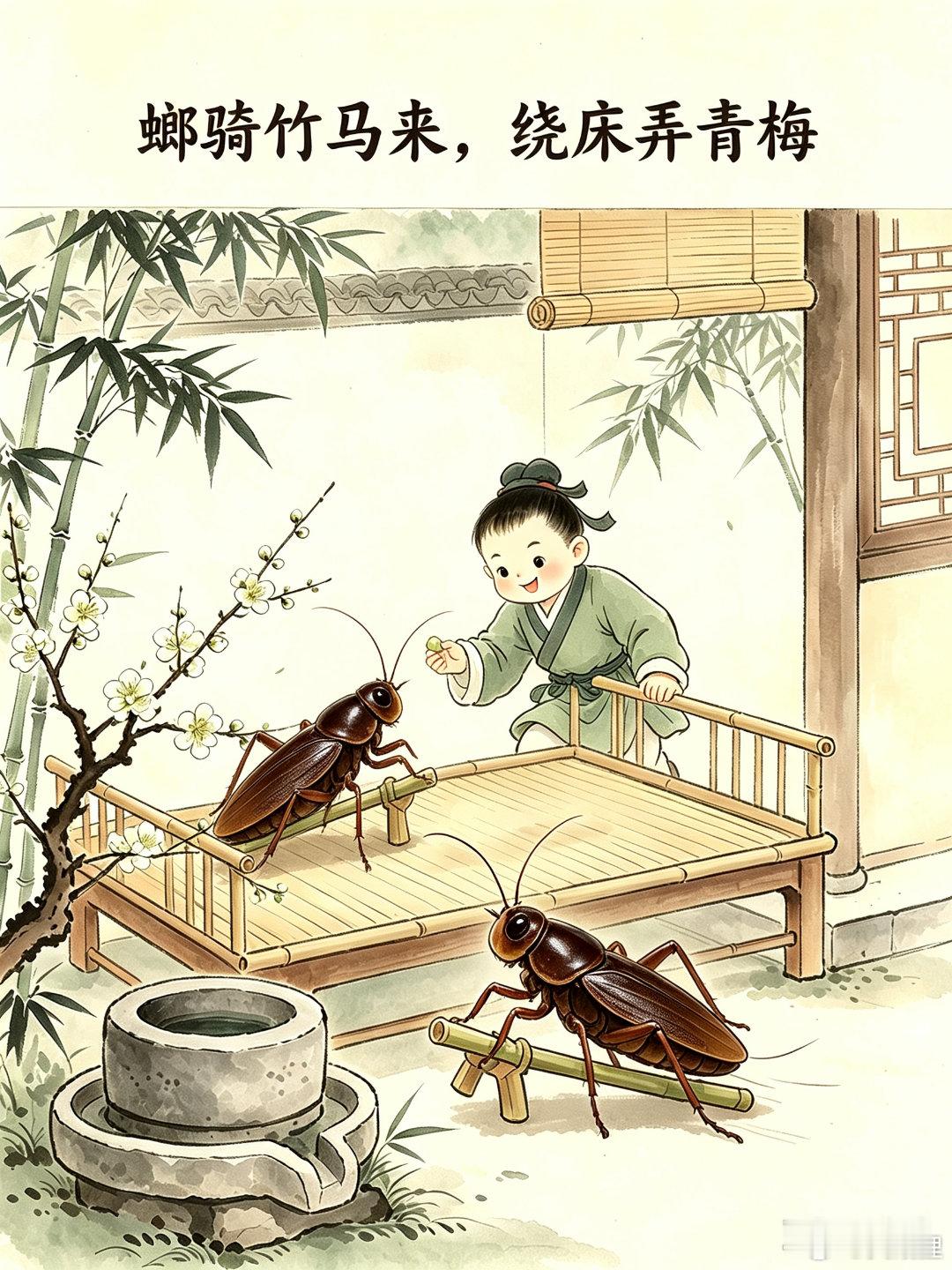 让豆包把古诗中的“郎”全替换成“螂” 