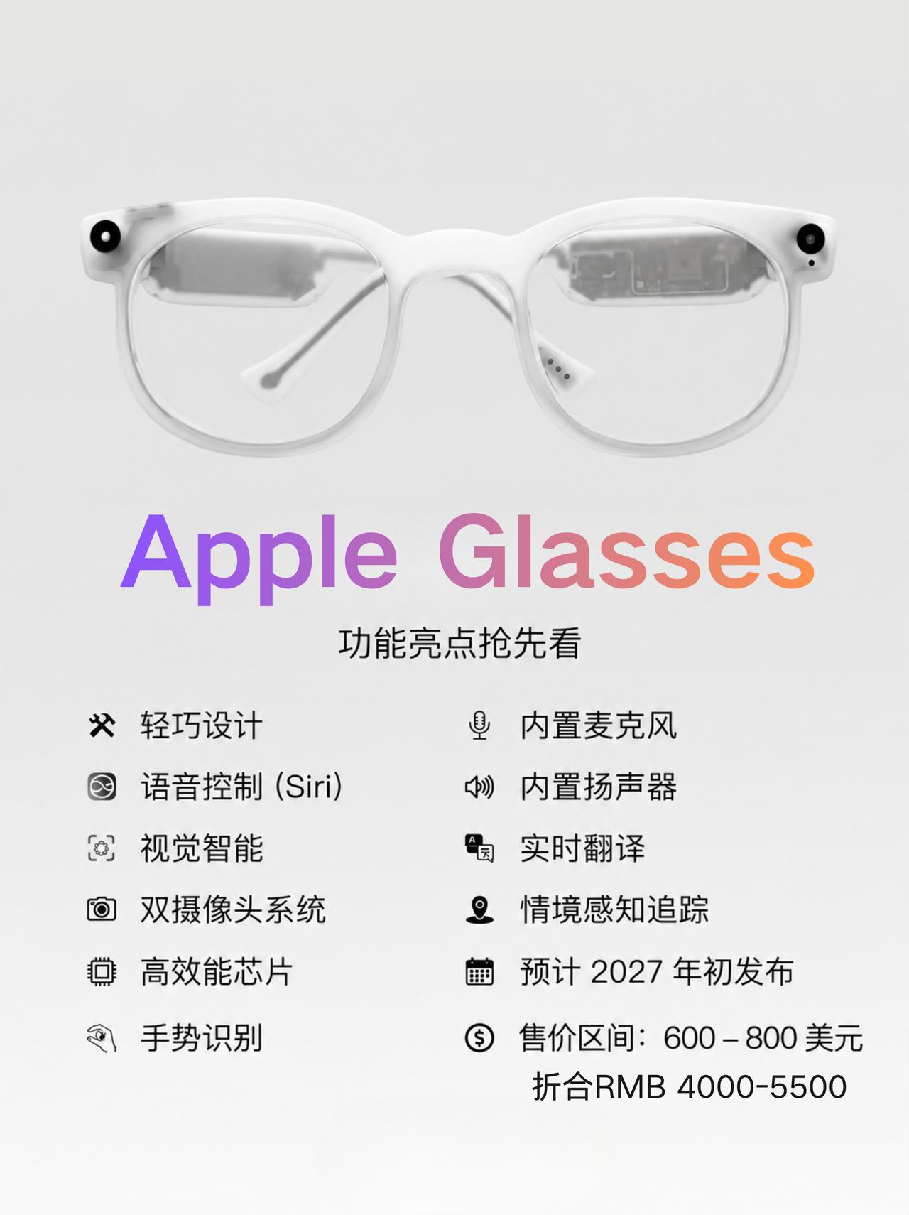 第一代Apple Glasses信息汇总，大招来了？
据传，Apple Glas