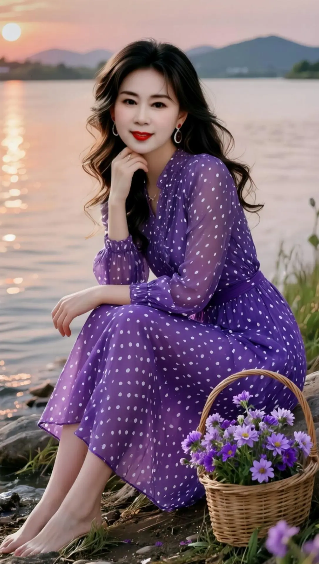 AI湖畔紫裙照 ai创作