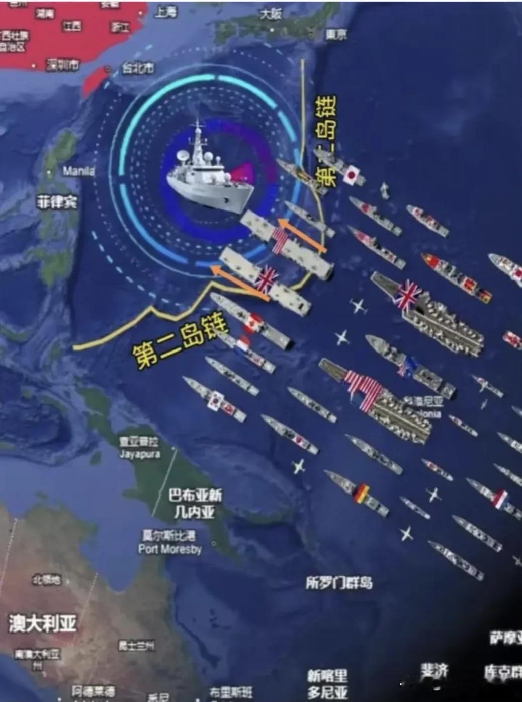 龙国弱的时候，看啥都是锁链
从第一岛链一直数到第三岛链
心里嘀嘀咕咕，诚惶诚恐，