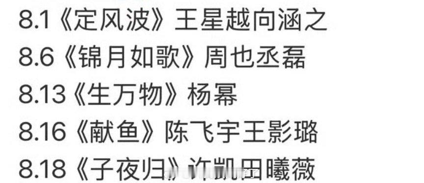 来看下8月份待播的剧，哪部更有爆相？ ​​​