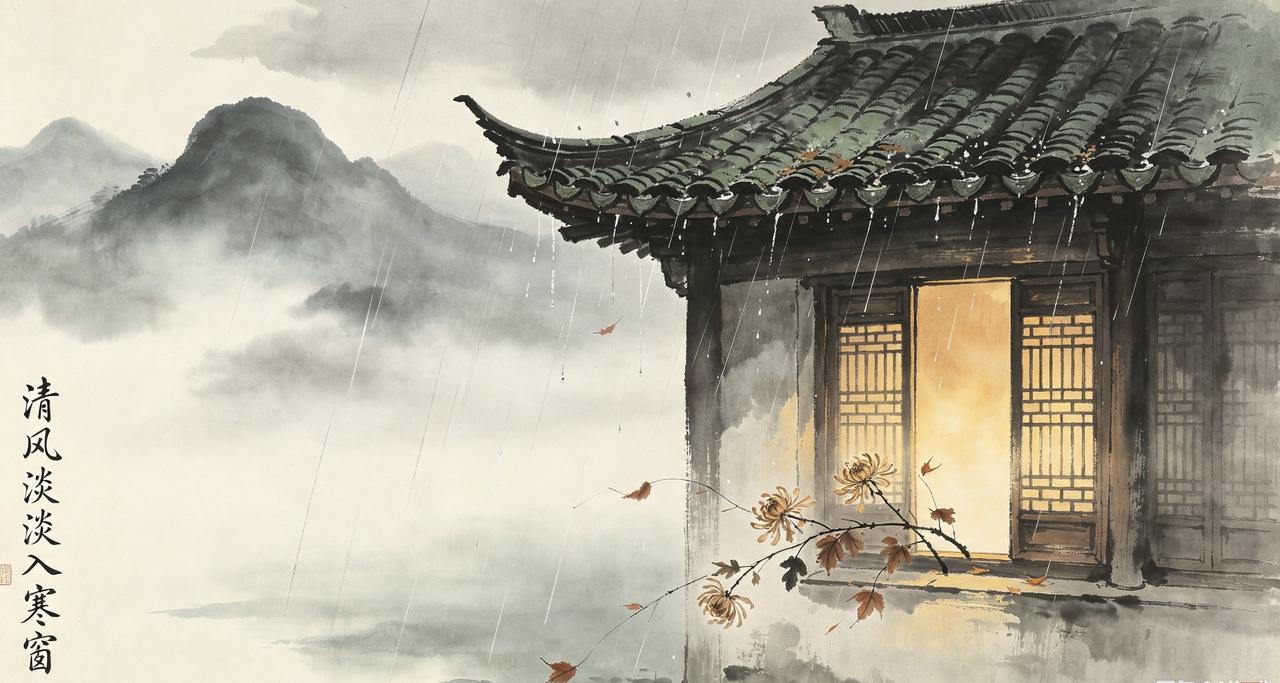 上联：细雨悠悠敲旧瓦，求下联清风淡淡入寒窗