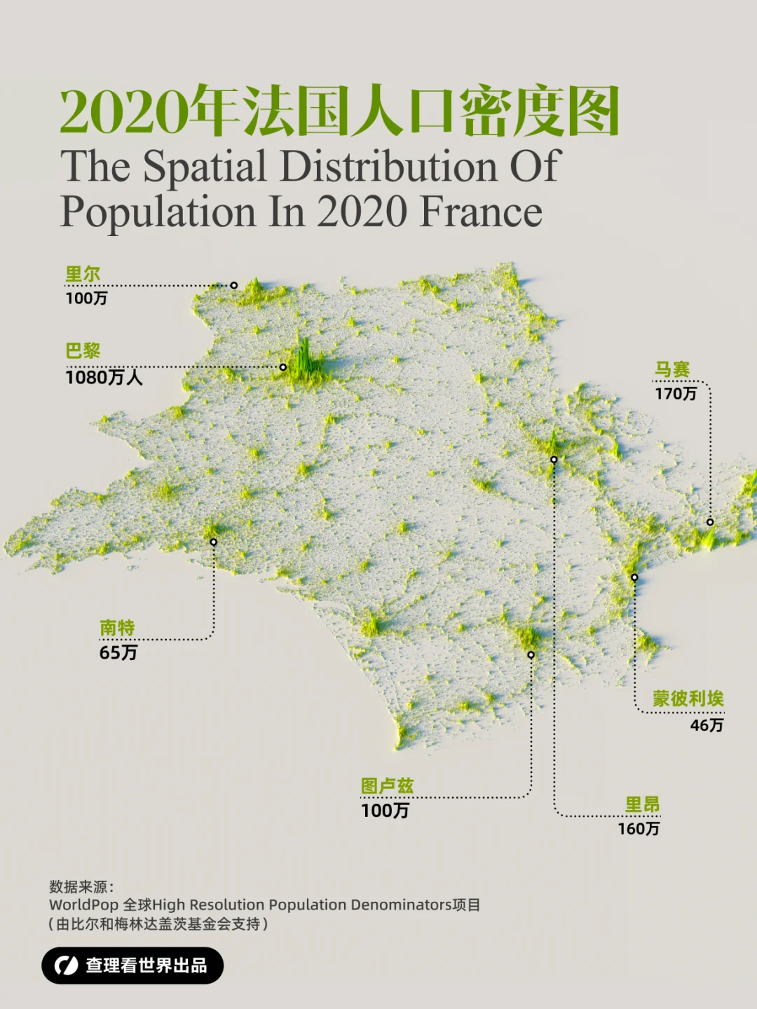 2020年法国人口空间分布地图