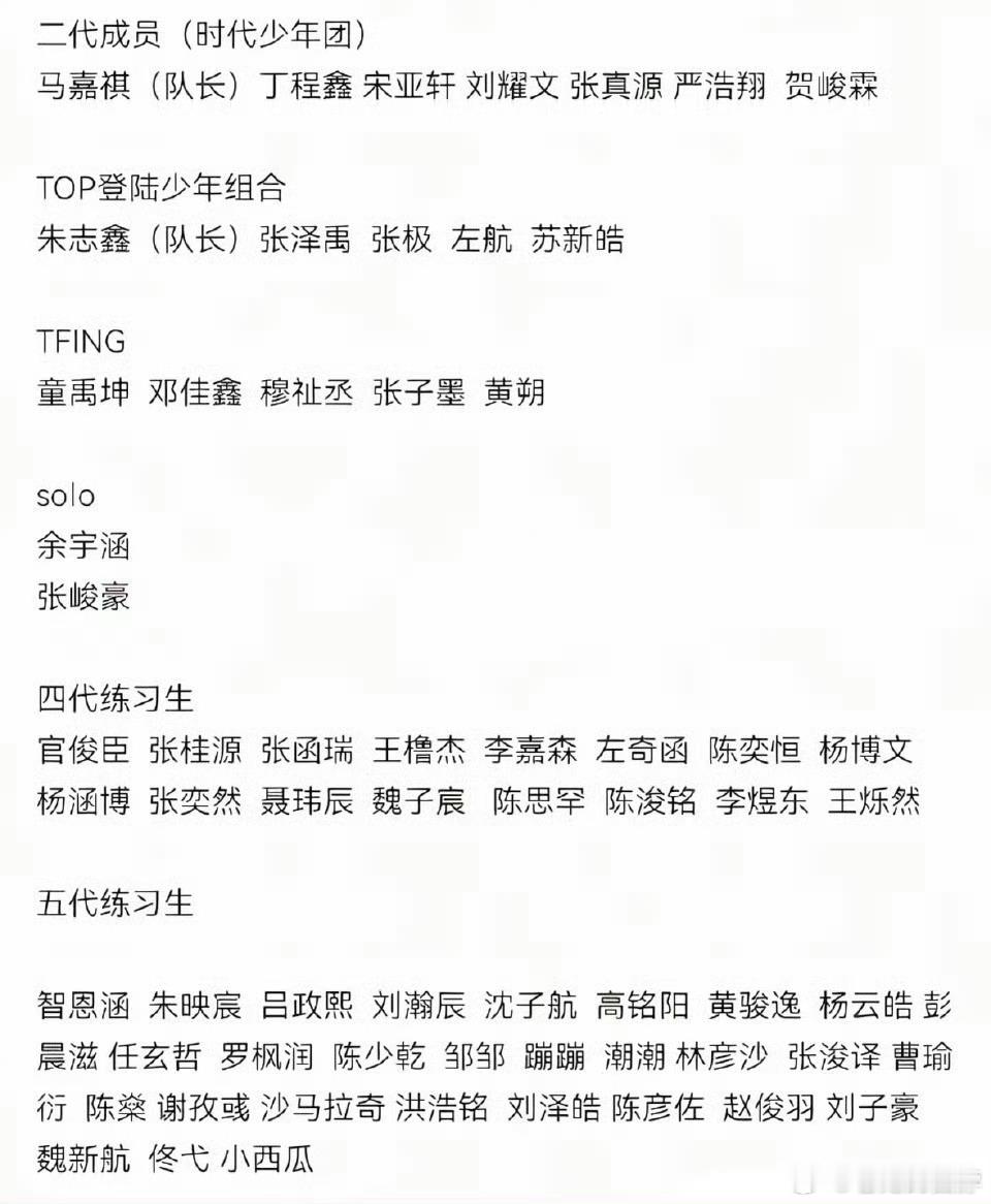 TF家族新年音乐会有53个人 这是TF二三四五代齐活了，演出歌单也公开🔖 ​​