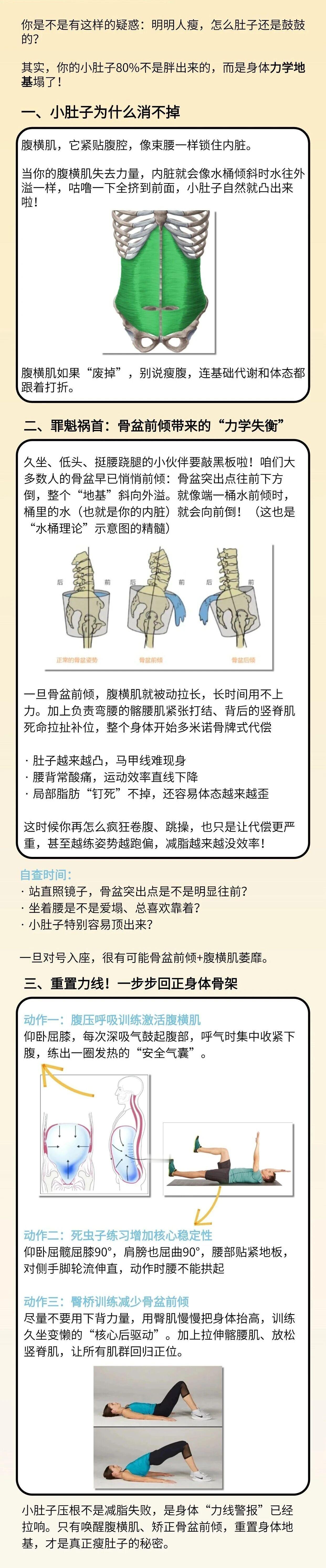 骨盆矫正 你会不会有这种疑惑：明明人挺瘦的，但还是有小肚子，看起来肚子鼓鼓的？你