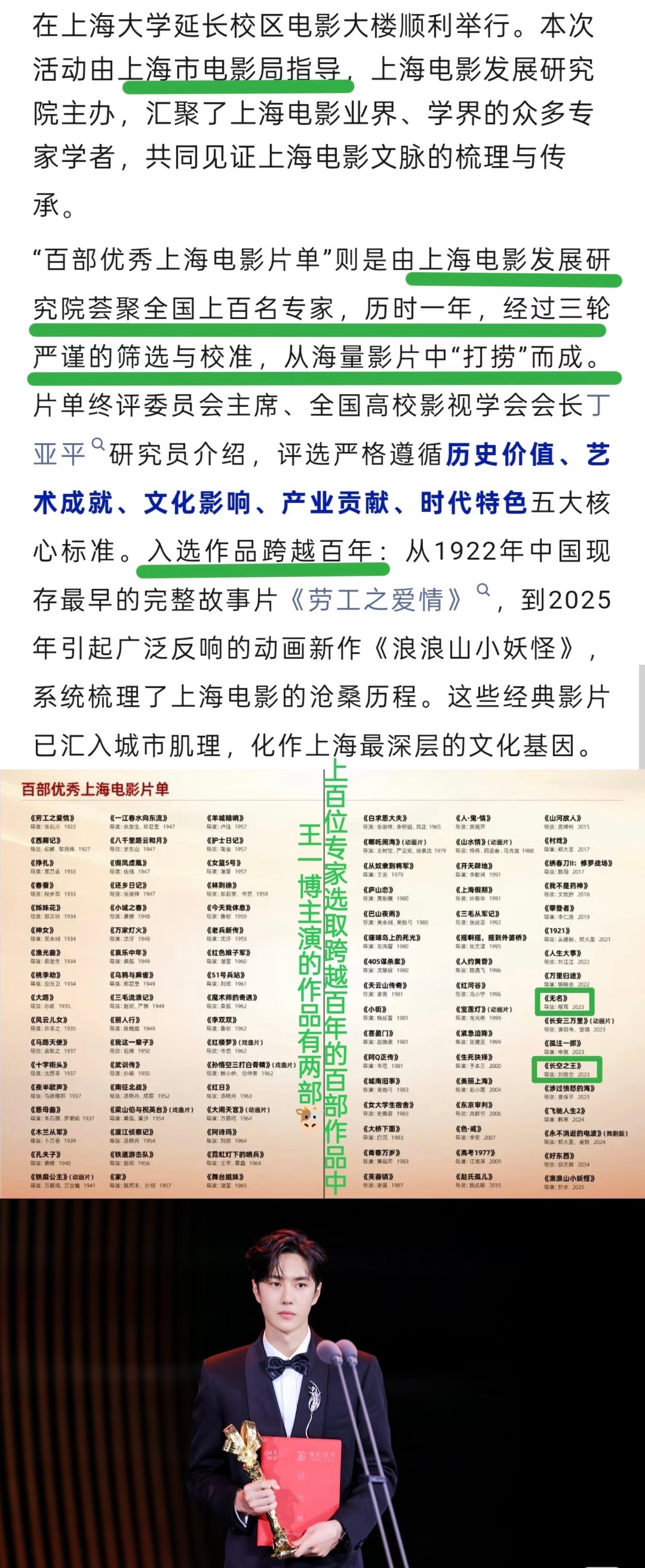 王一博  王一博主演的电影《长空之王》、《无名》入选由上海电影发展研究院荟聚全国