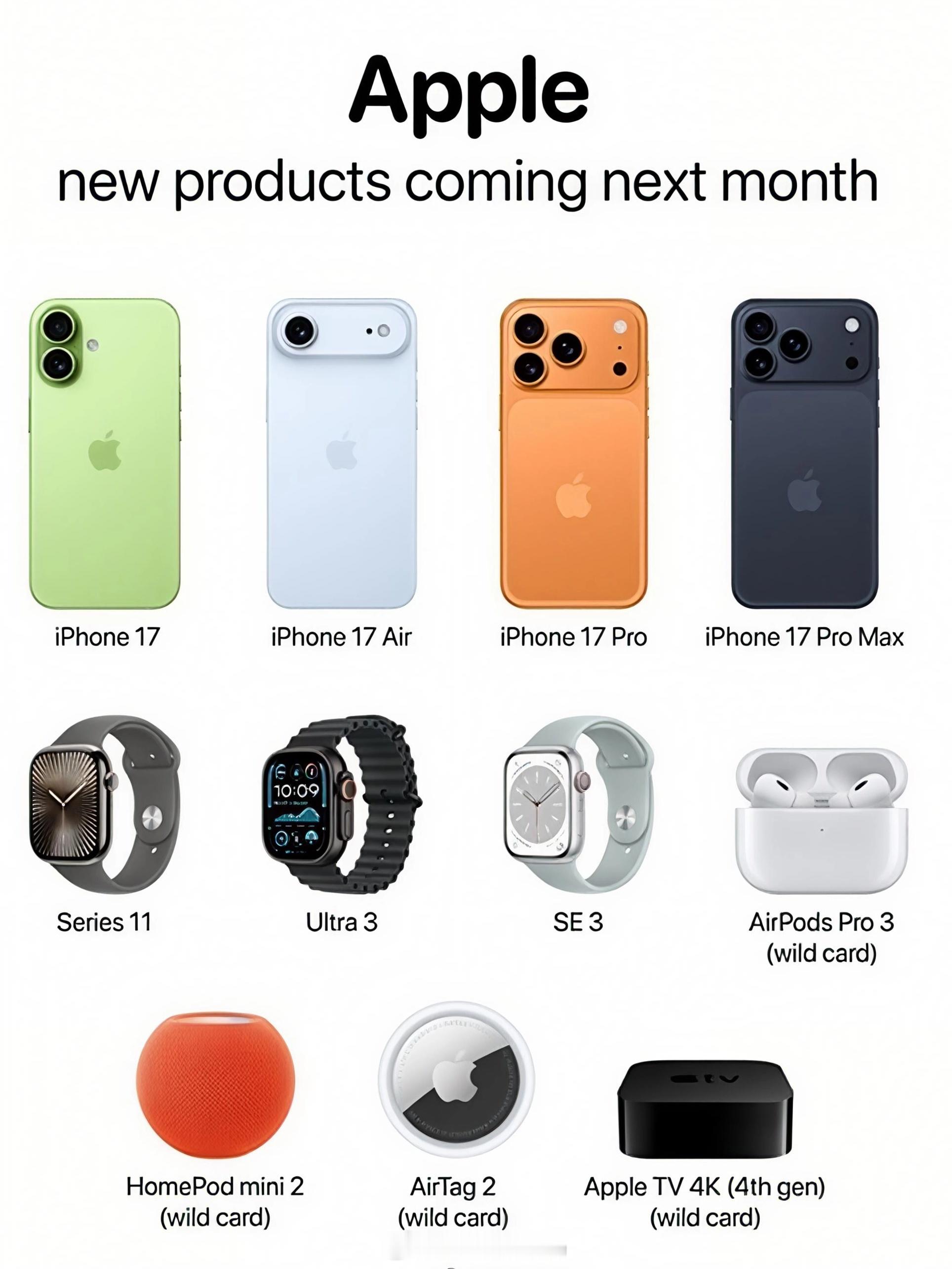 iPhone17全系价格曝光 Apple 2025年9月发布会新品和配置预测。 