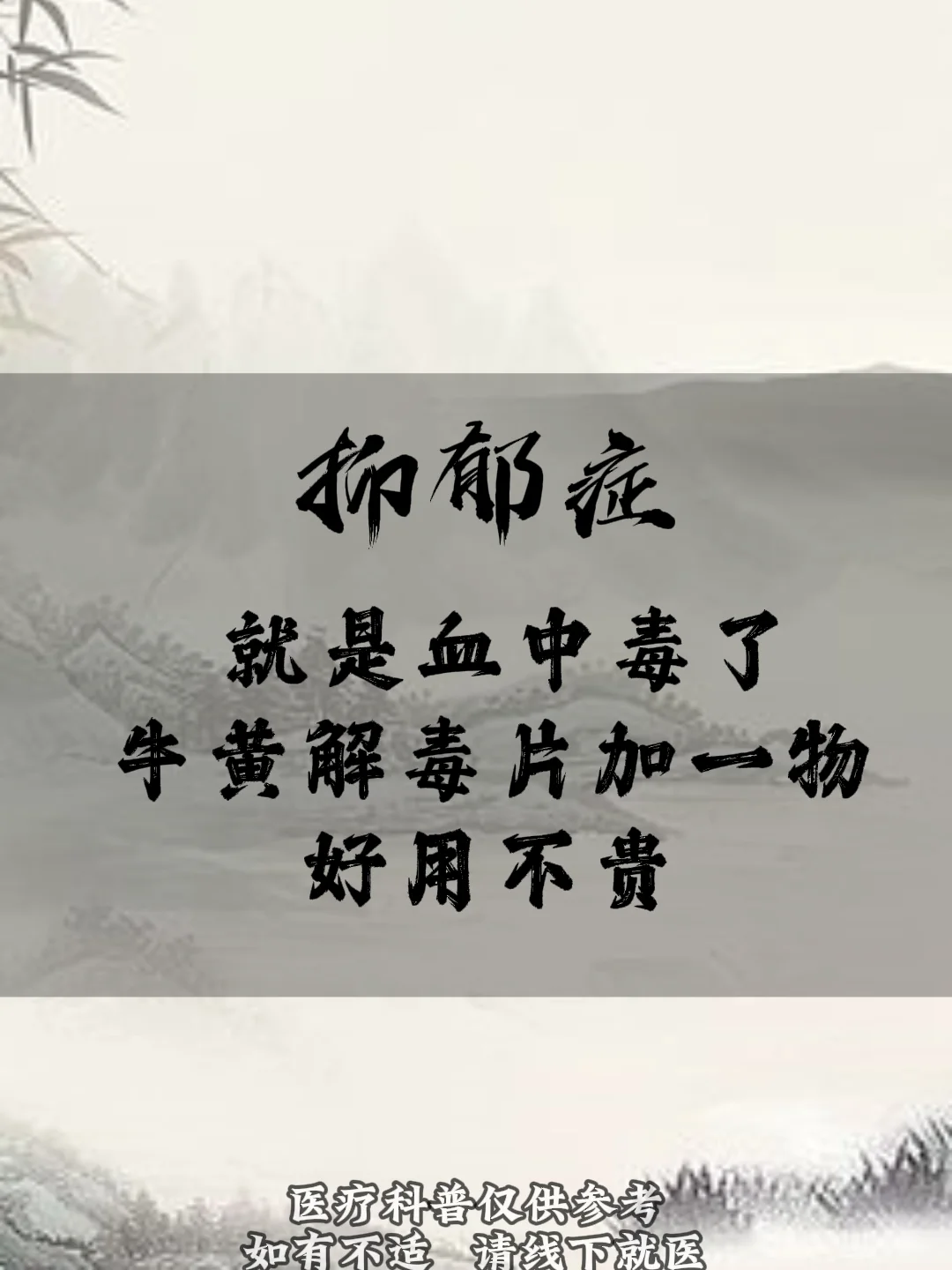 抑郁症是血中毒了 牛黄解毒片加这个 很好用