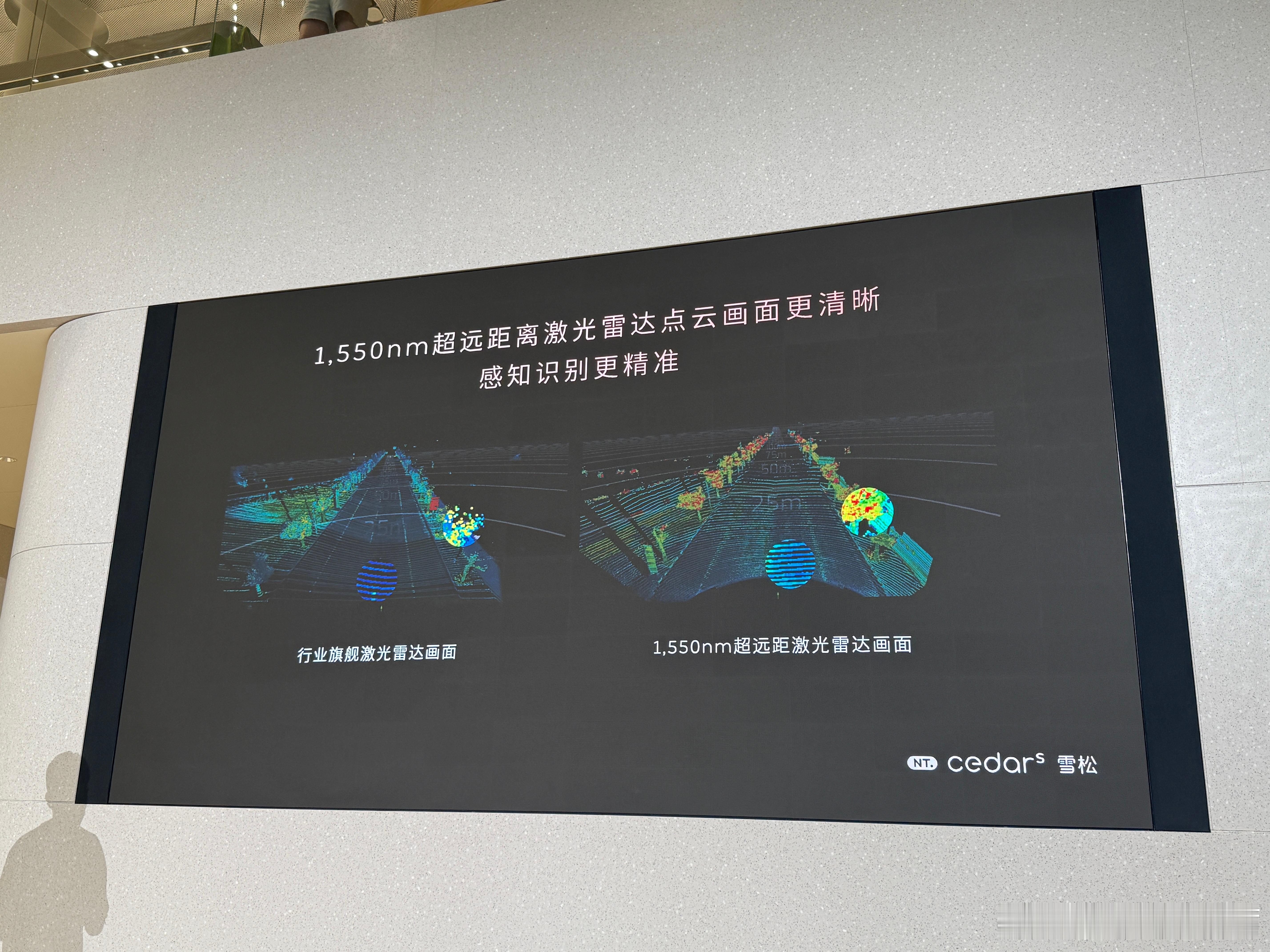 看到了1,550nm超远距离激光雷达的展示。把它的画面和行业里普通的激光雷达画面