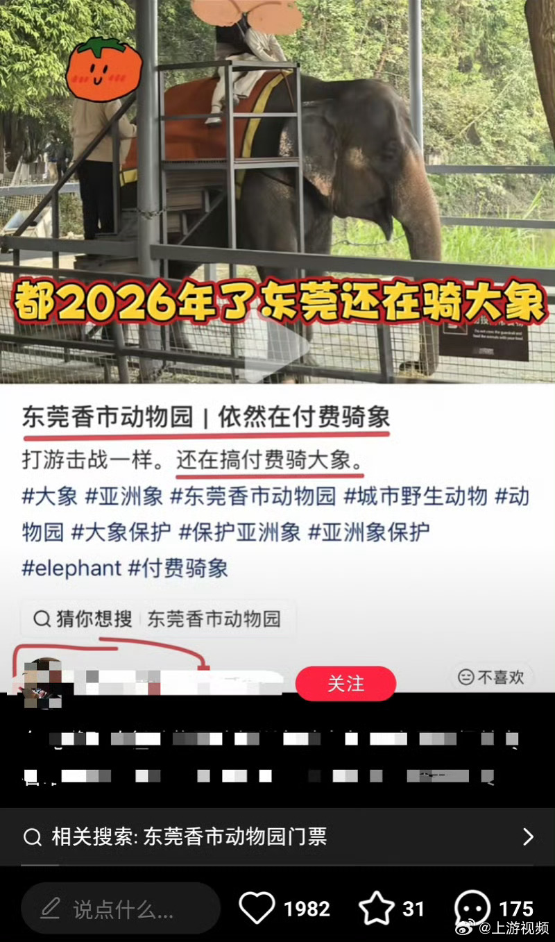 【#设置收费骑象涉事动物园发声#】#林业局称动物园收费骑象项目已取消#近日，有网