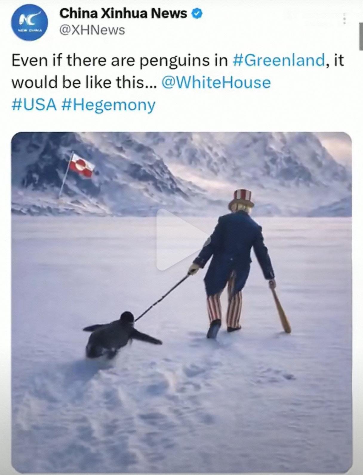 现在我们的官媒皮的很，这是新华社发在外网上的，还专门艾特了白宫。其实外网这个还比