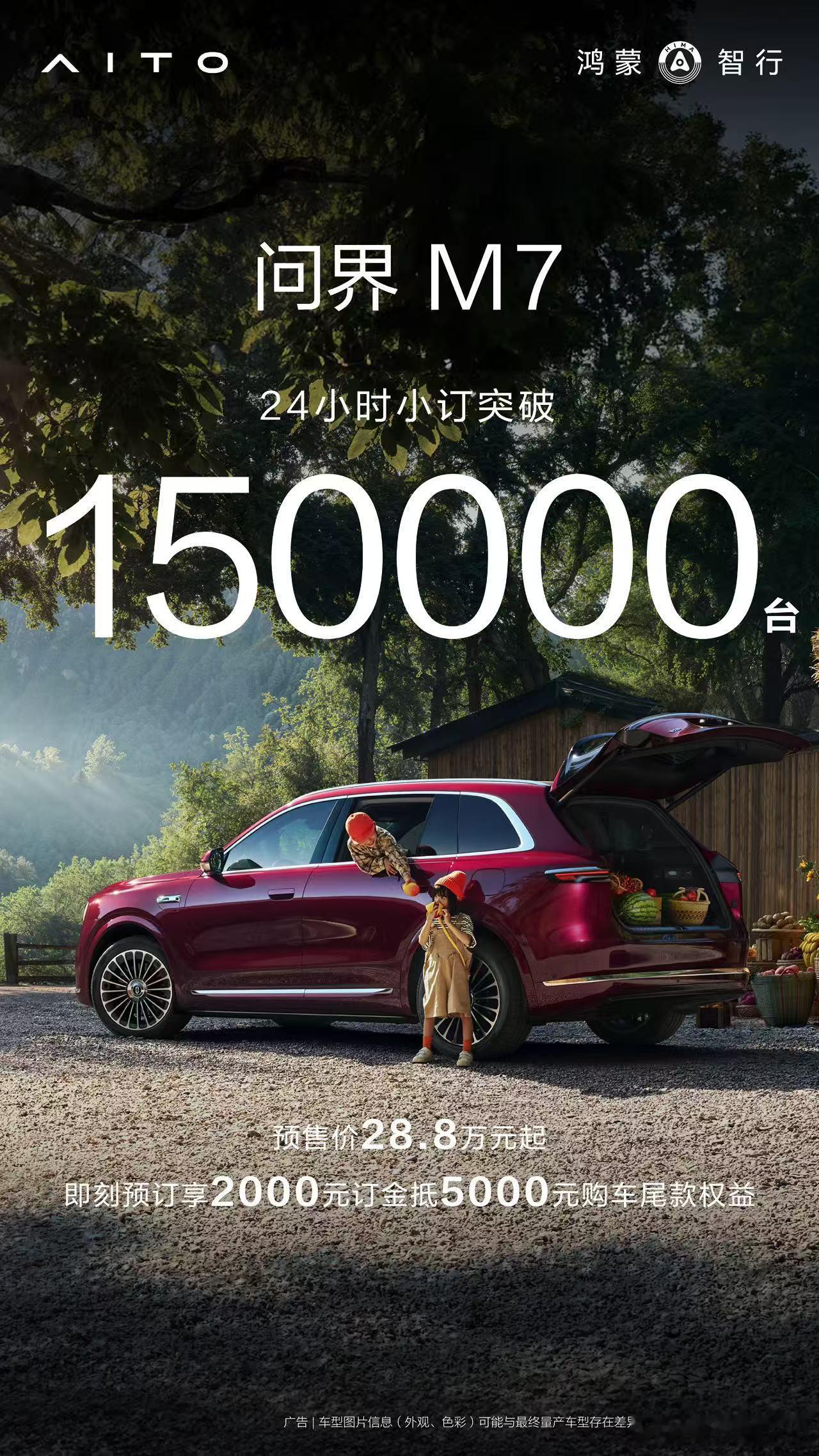 9月5日开启预订，全新问界M7彻底卖爆——24h小定突破15万[柯基]纯电/增程
